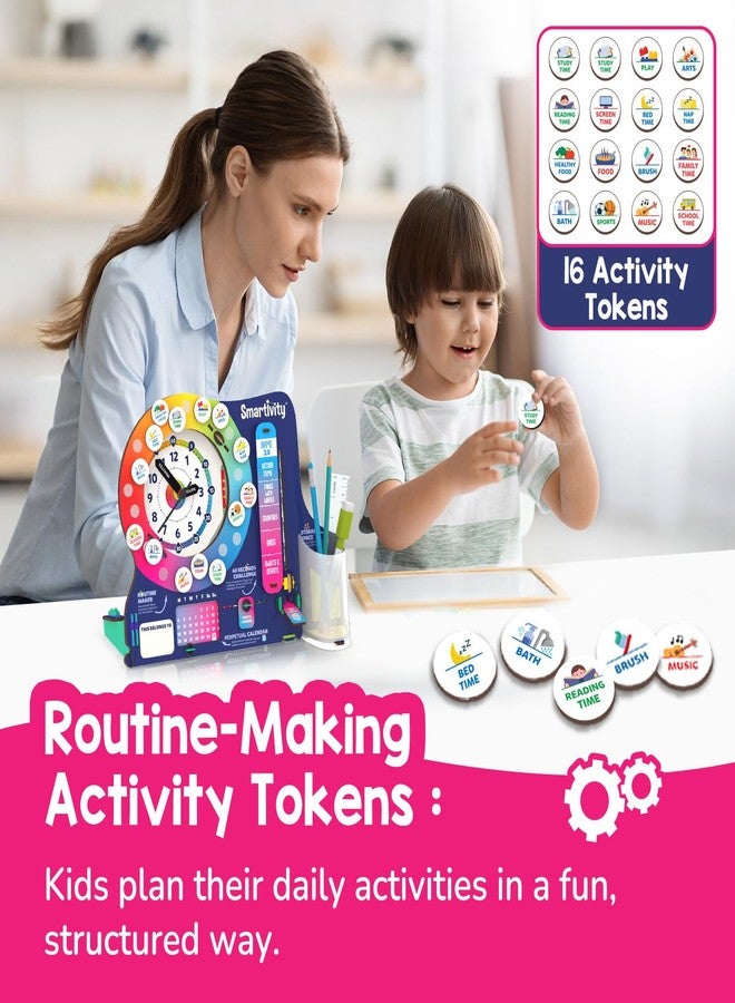 سمارتيفيتي ساعة سمارتيفيتي التفاعلية ذاتية الصنع مع منظم أدوات مكتبية للأطفال من عمر 6 إلى 12 عامًا | تتميز بتقويم لا نهائي | هدية عيد ميلاد للأولاد والبنات | لعبة تعليمية للأطفال من عمر 6 إلى 12 عامًا - Image 3